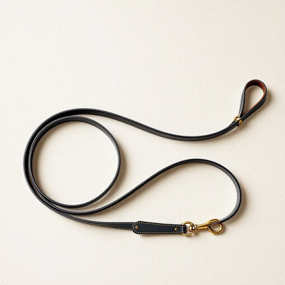 Larkwell The Wander Lead in charcoal black full-grain leather with solid antique brass swivel snap hook