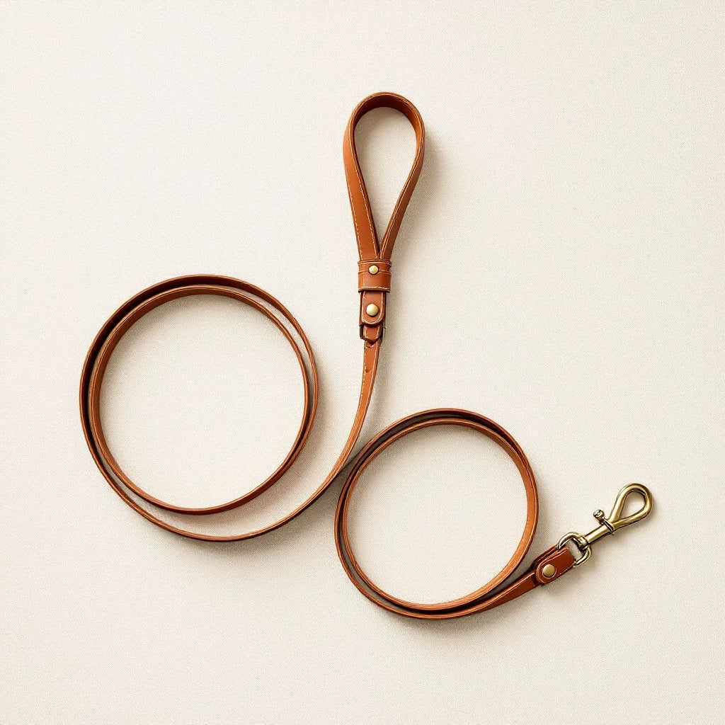 Larkwell The Wander Lead in chestnut tan full-grain leather with solid brass hardware and hand saddle-stitched detail.