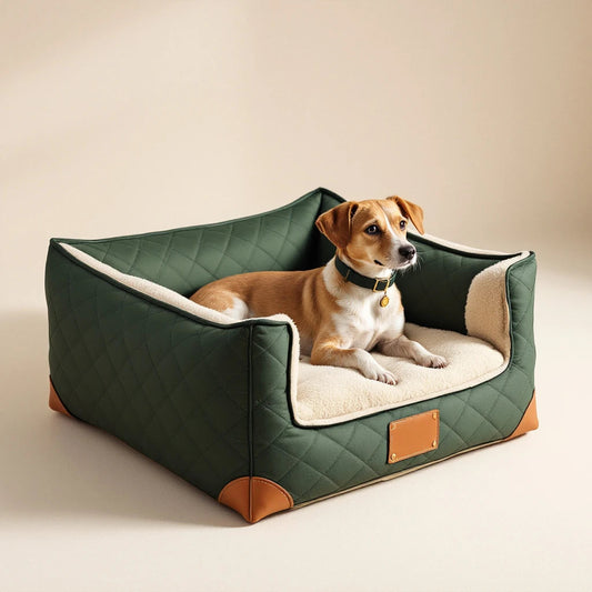 Larkwell The Long Haul Seat in forest green quilted waxed canvas with tan leather trim and a soft teddy fleece cushion.