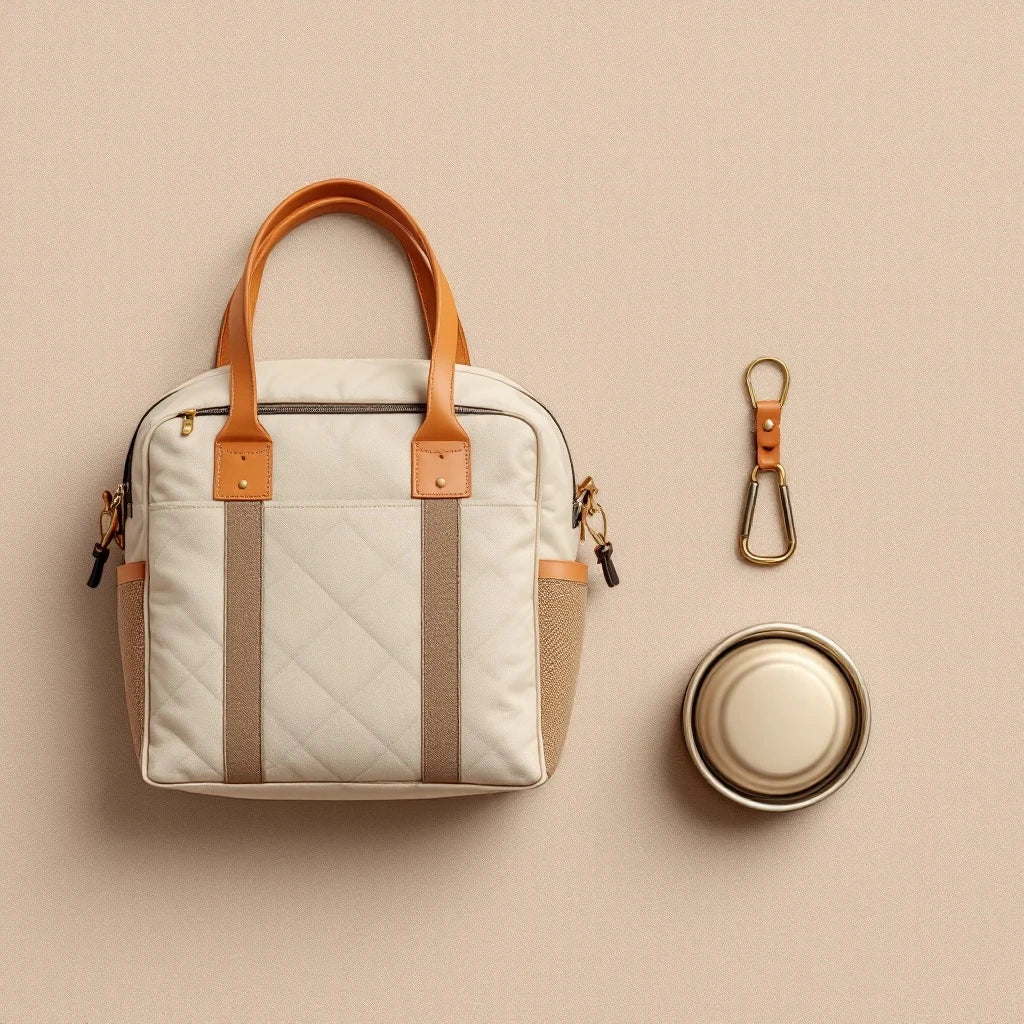 Larkwell The Long Weekend Set including a quilted canvas dog carrier, collapsible stainless bowl, and travel flask.